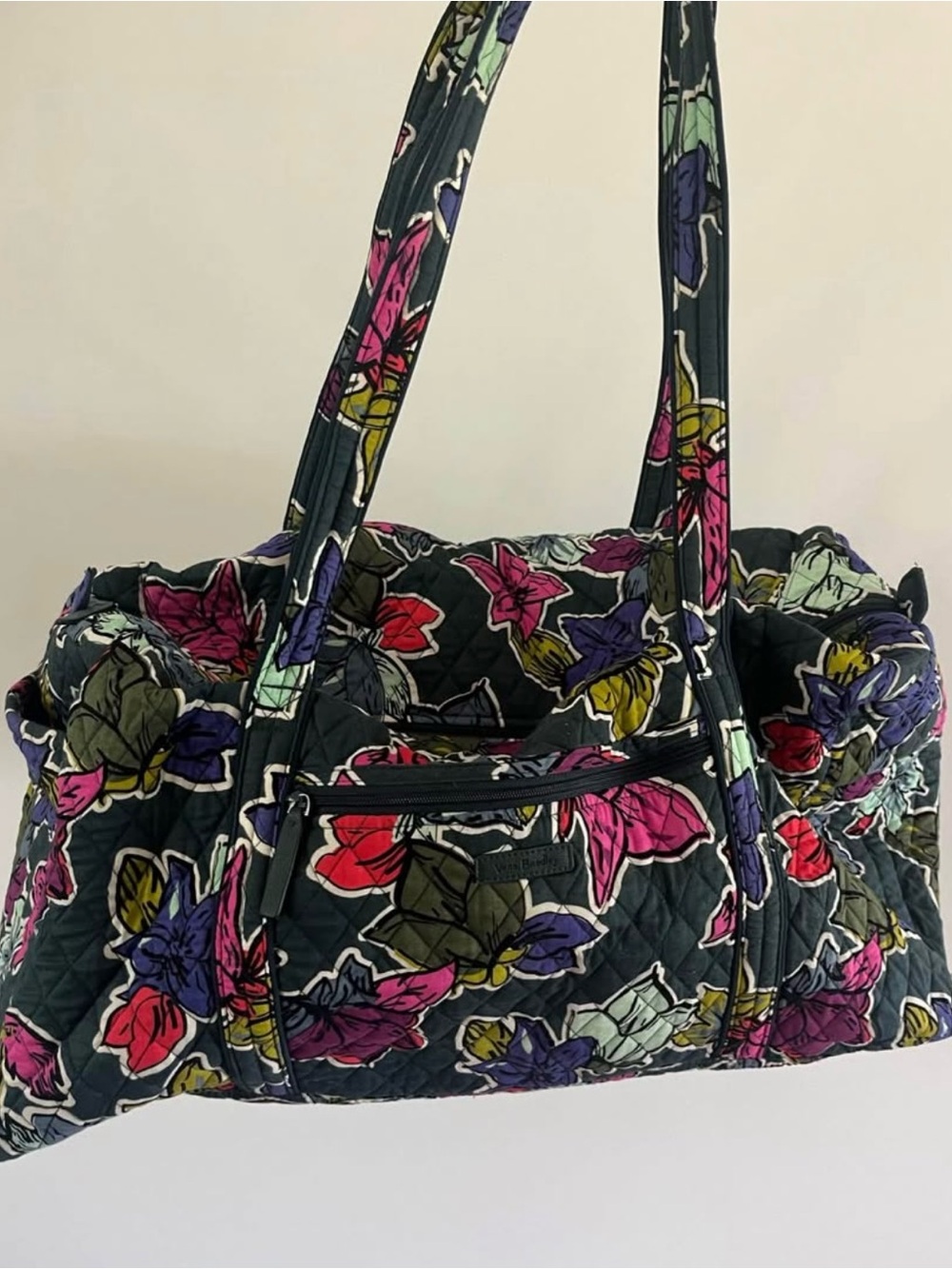 Vera Bradley Black Quilted Travel Tote with Multicolor Floral Print